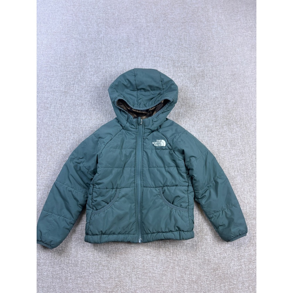 The North Face Reversible Puffer Jacket Kids 3T Sage Green Camo Hooded Coat